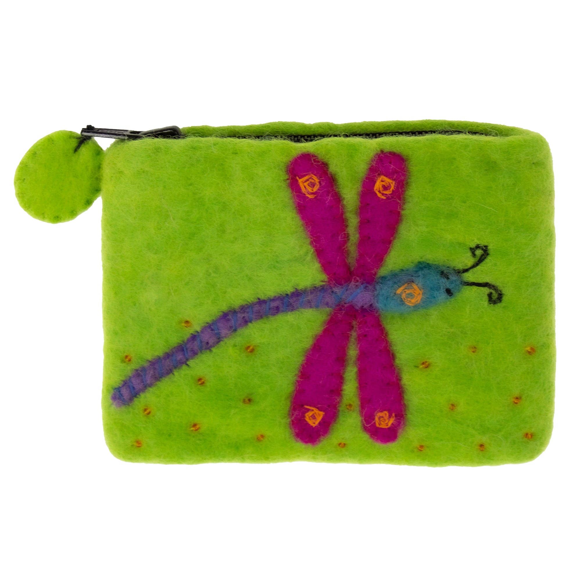 Handcrafted Dragonfly Felt Coin Purse / Small Zipper Pouch