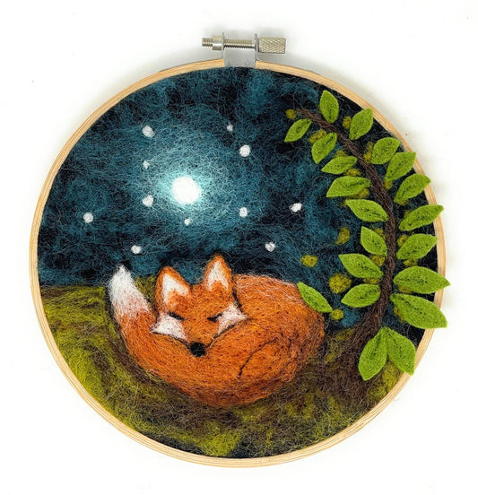 Sleepy Fox in a Hoop Needle Felt Craft Kit