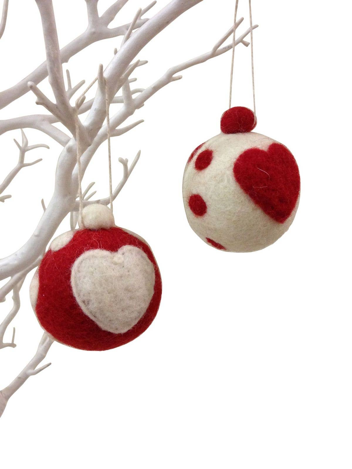 Round Holiday Bauble with Hearts - Set of 2