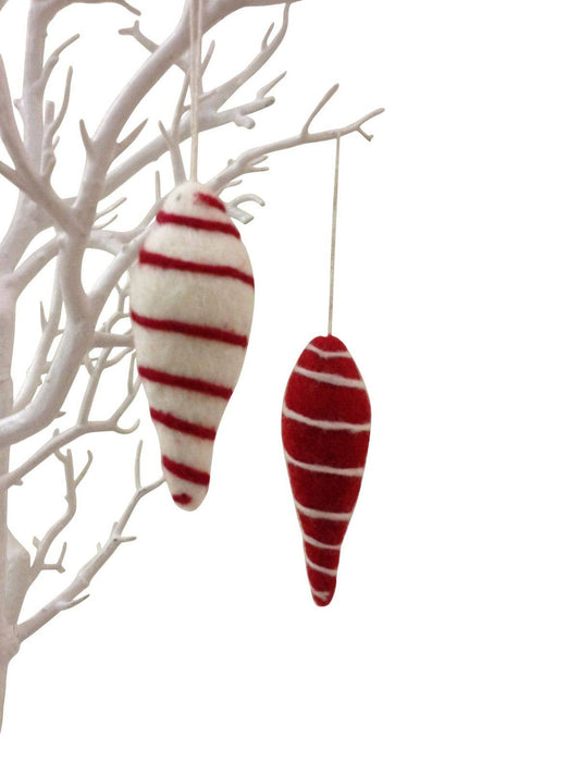 Red & White Tear Drop Bauble - Set of 2