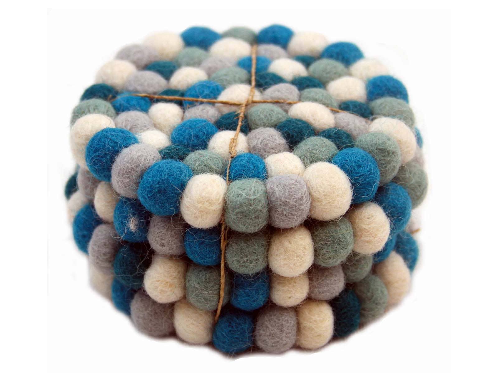 Ice Blue Felt Ball Coasters - Set of 4