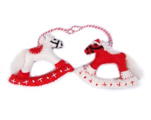 Red & White Felt Rocking Horses - Set of 2