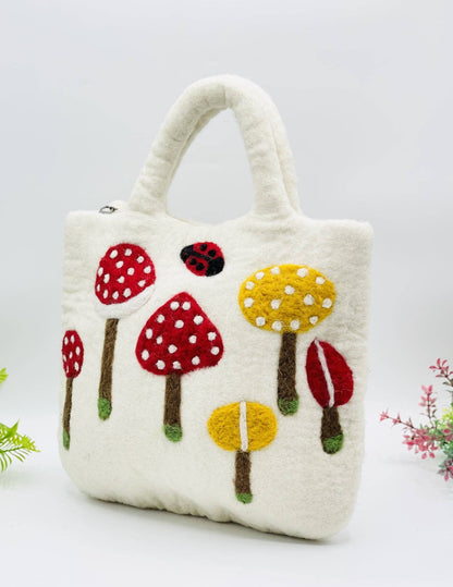 Wool Handbag with Colorful Mushrooms (also a great bag for your current WIP!)