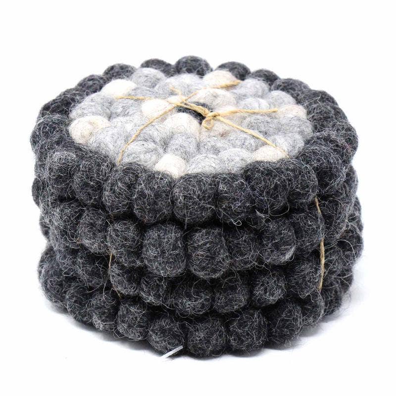 Flower Felt Ball Coasters - Set of 4