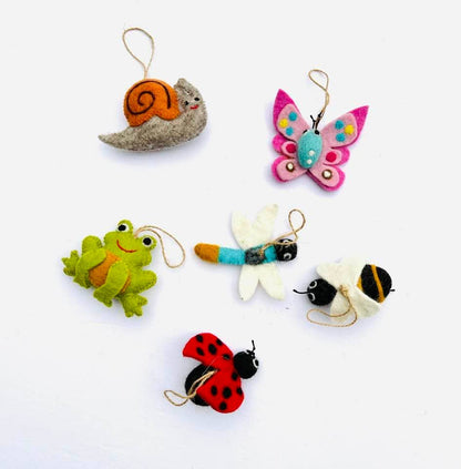 Frog, Butterfly, Snail and Ladybug Felted Ornaments