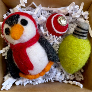 Cute Penguin Ornament- Handmade 100% felted wool