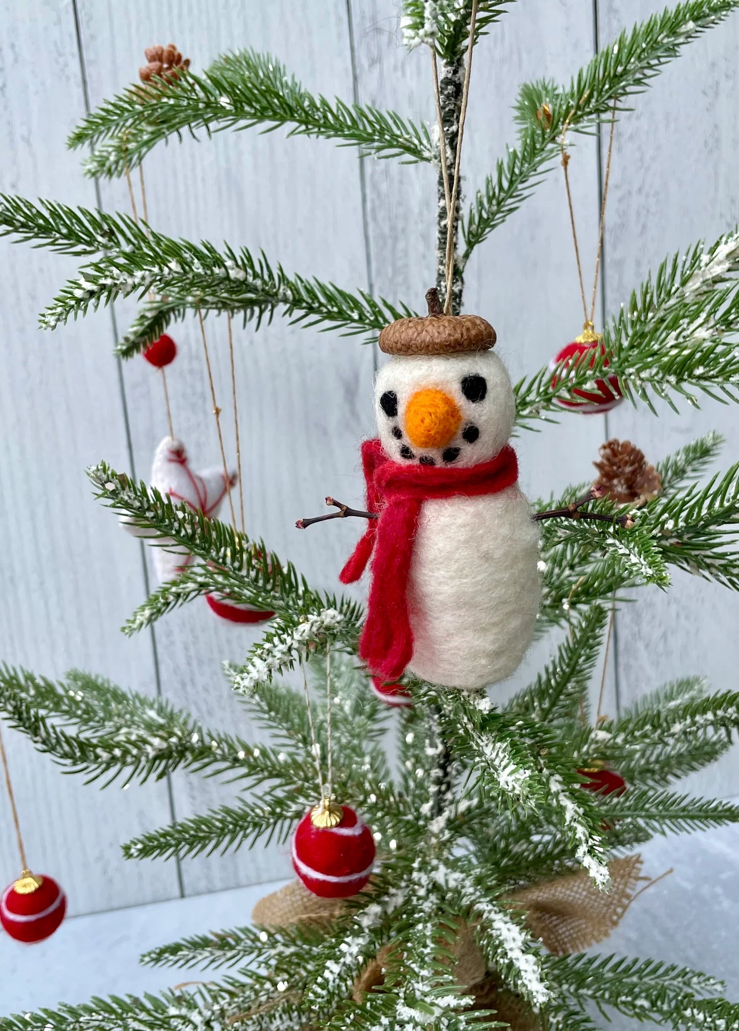 Wool Snowman Ornament- Handmade 100% felted wool